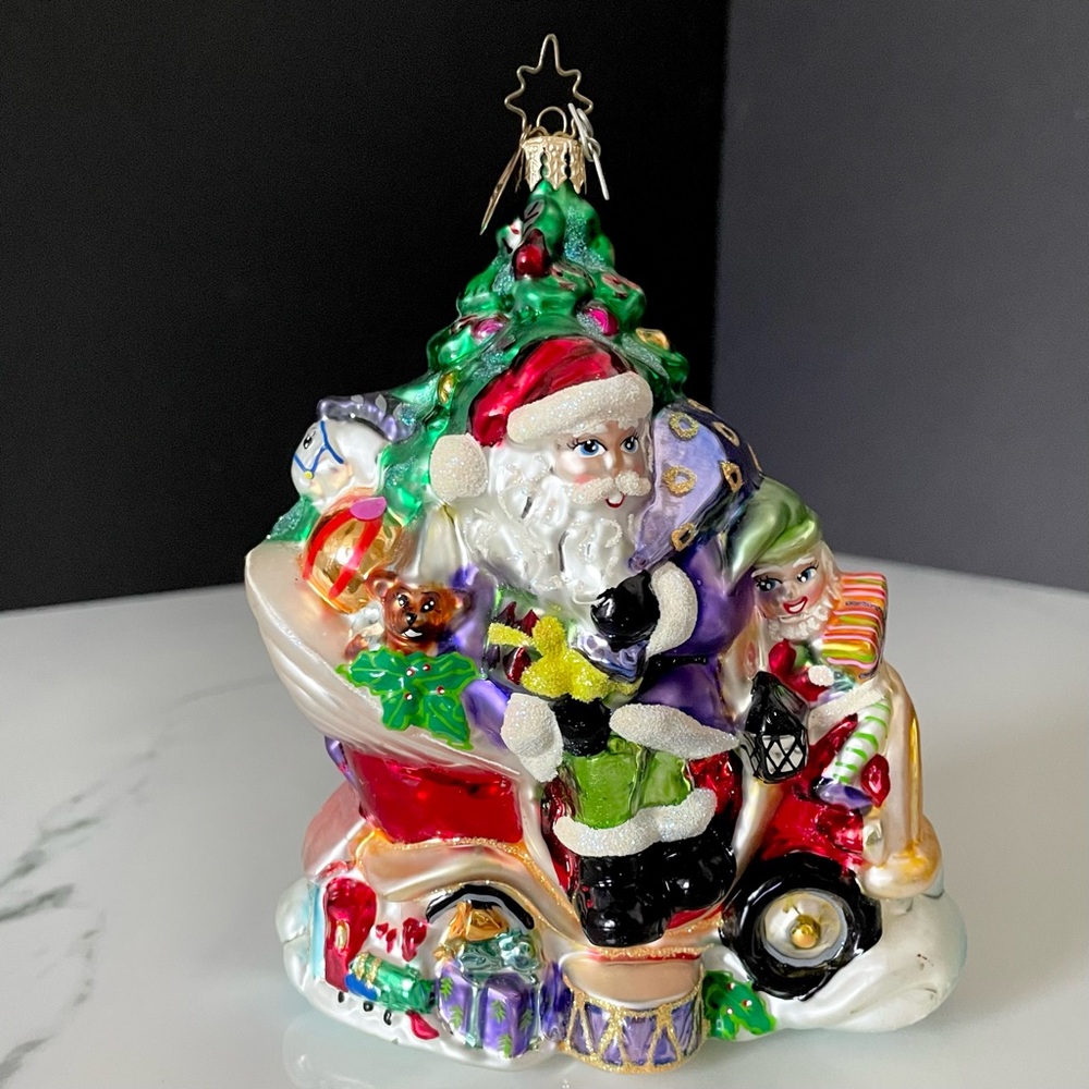 Santa & Snowman in Car Ornament by Christopher Radko